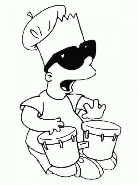 Bart Is Playing On Drums  coloring page image