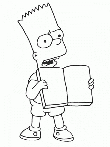 Bart Is Reading a Book  coloring page image