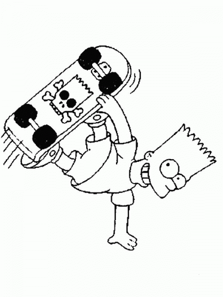 Bart On Skateboard  coloring page image