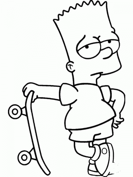 Bart With Skateboard  coloring page image
