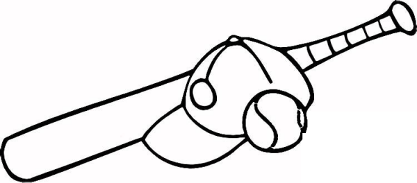 baseball bat, ball and cap coloring page image