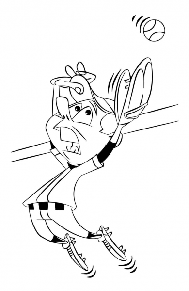 Baseball Player Jumping to Catch Ball coloring page image