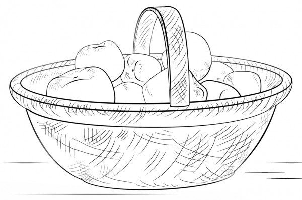 Basket with Apples coloring page image