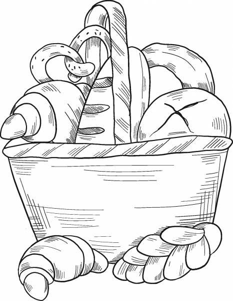 Basket with Bakery coloring page image