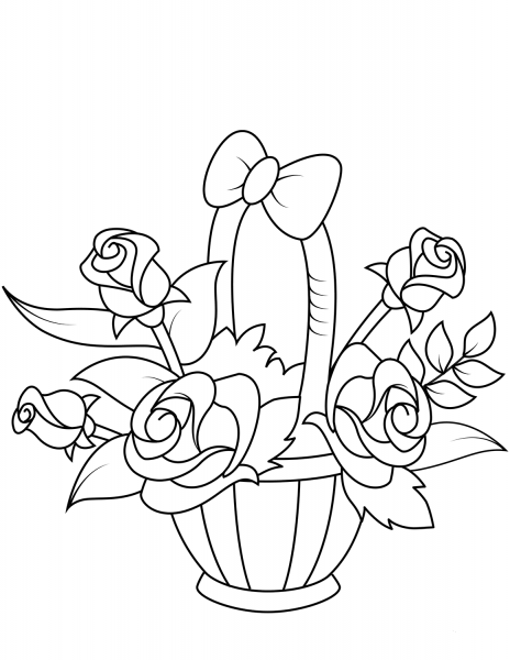 Basket with Roses coloring page image