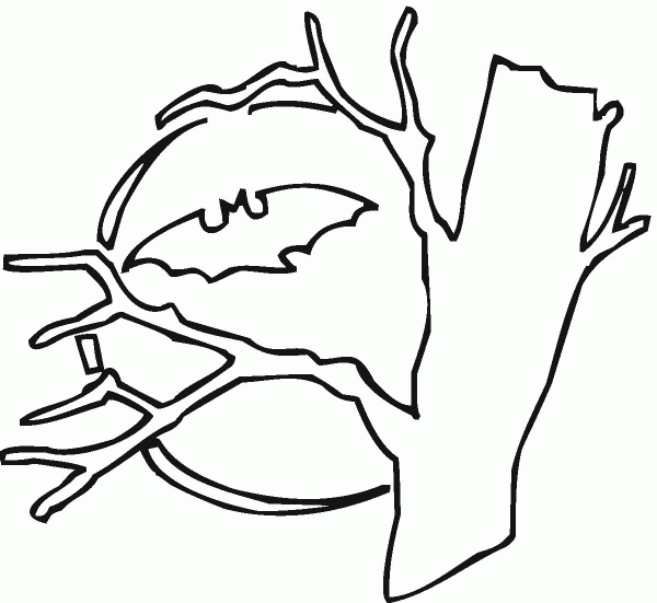Bat behind the tree coloring page image