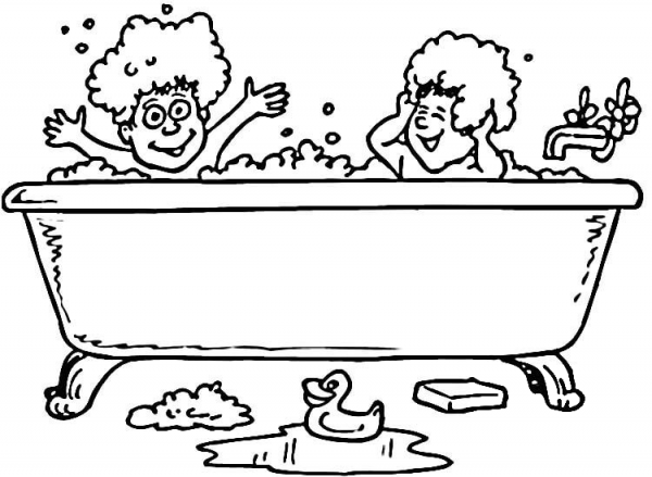 Bath and Rubber Ducks  coloring page image