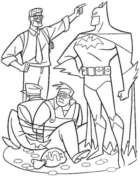 Batman caught two thieves coloring page image
