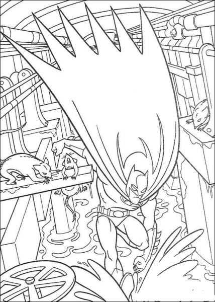 Batman down in sewage coloring page image