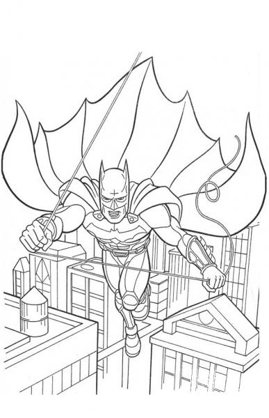 Batman Flying down the Street coloring page image