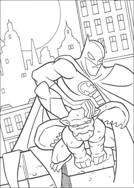 Batman on the roof coloring page image