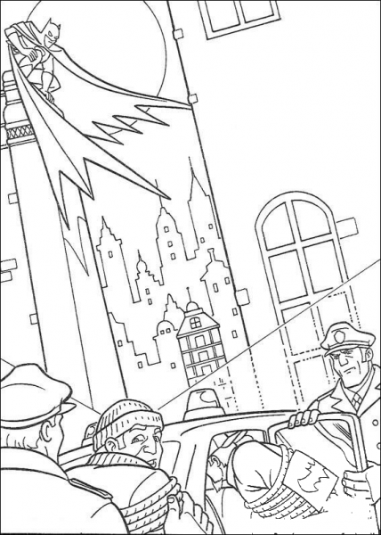Batman, thieves and police of Gotham coloring page image