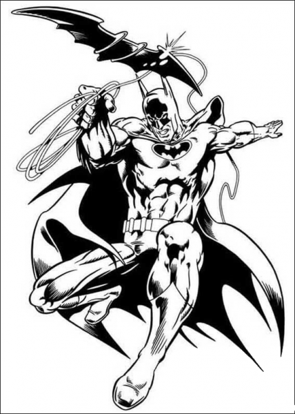 Batman throwing batarang knife coloring page image