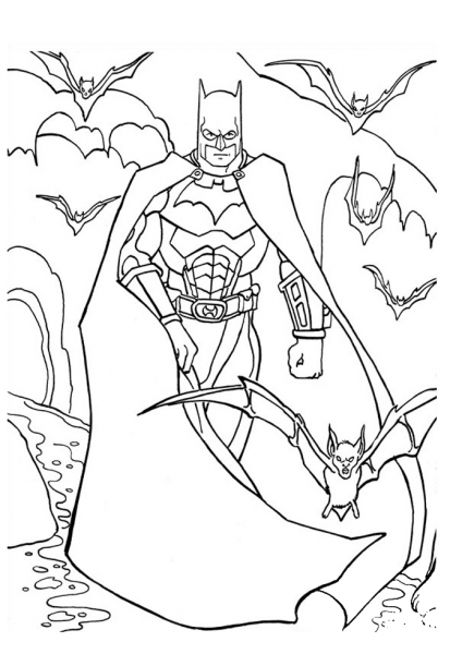 Batman with Bats coloring page image