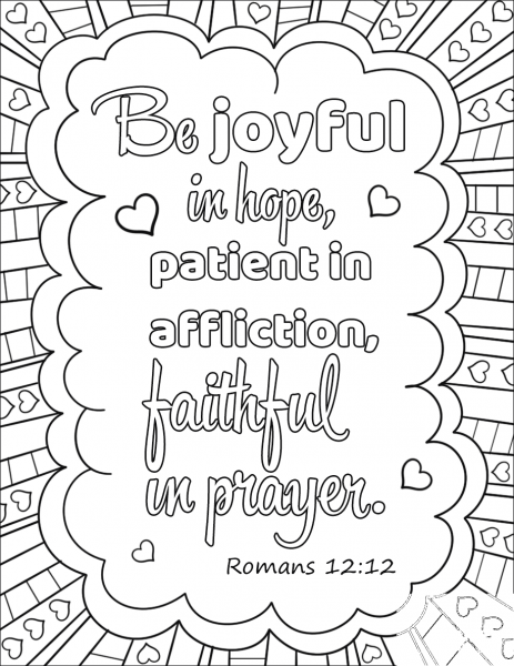 Be Joyful in Hope, Patient in Affliction, Faithful in Prayer coloring page image