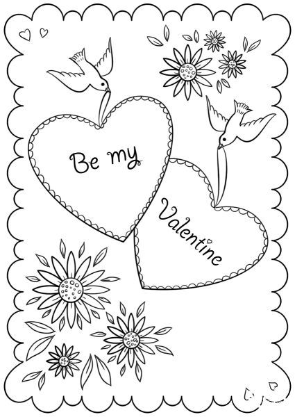 Be My Valentine Card coloring page image