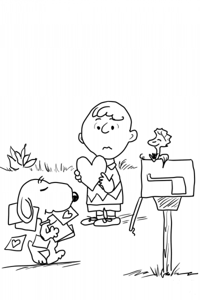 Be my Valentine Charlie Brown coloring page image