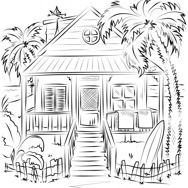 Beach House coloring page image