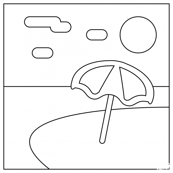 Beach with Umbrella coloring page image