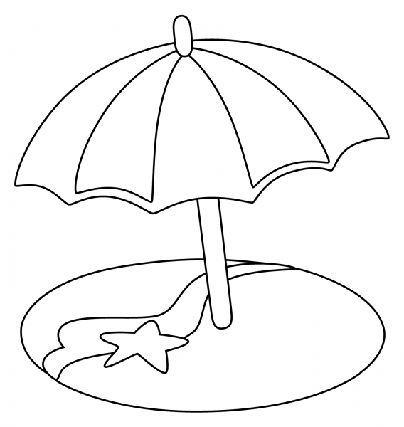 Beach with Umbrella Emoji coloring page image
