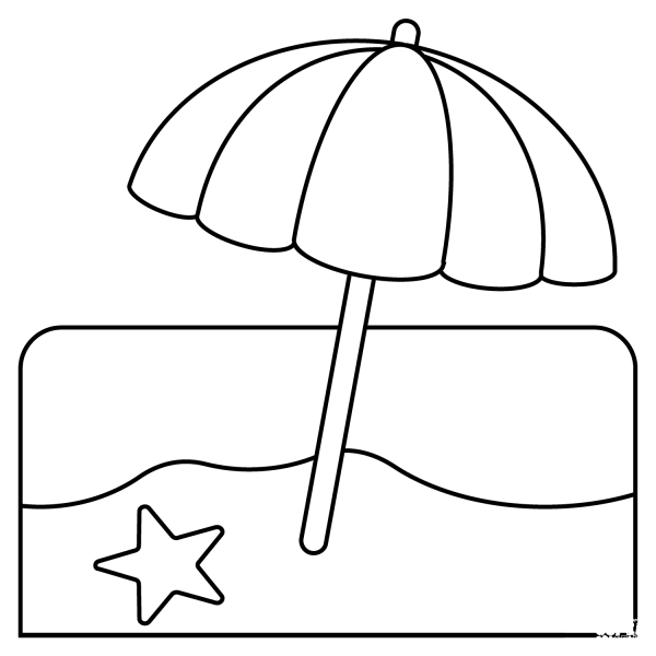 Beach with Umbrella Emoji coloring page image