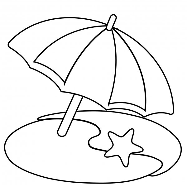 Beach with Umbrella Emoji coloring page image