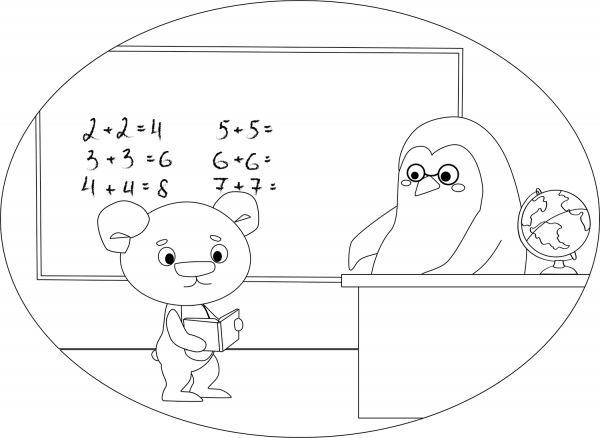 Bear at School coloring page image