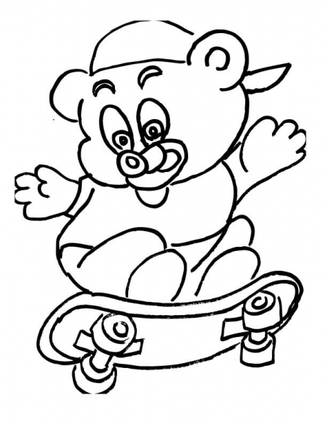 Bear Cub Skateborder  coloring page image