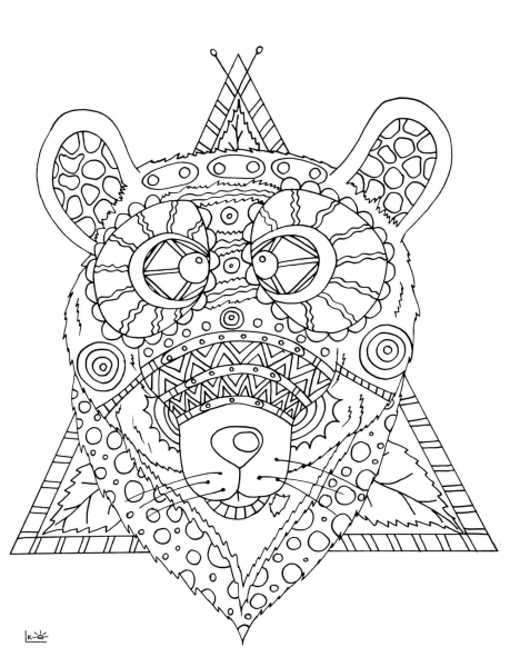 Bear with Tribal Pattern coloring page image