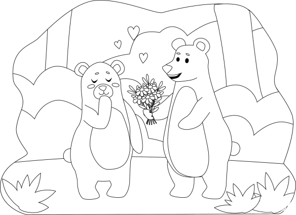 Bears in Love coloring page image