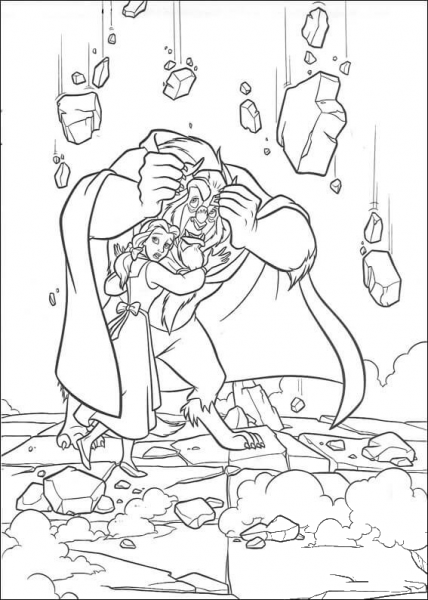 Beast is protecting Belle coloring page image