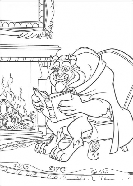 Beast is reading a book  coloring page image