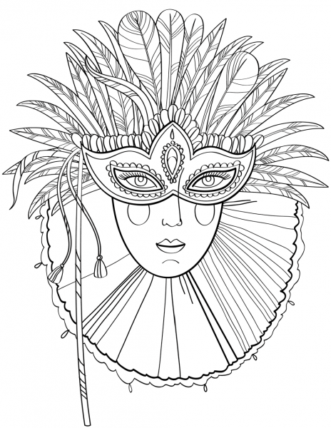 Beautiful Lady in Carnival Mask coloring page image