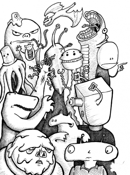 Bebittes Monsters Doodle coloring page image
