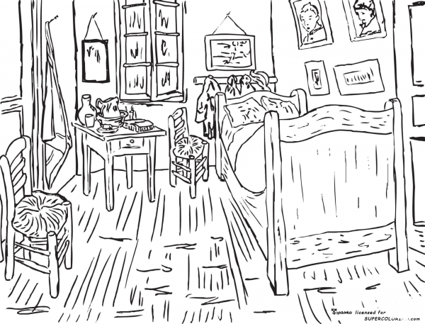 Bedroom at Arles By Vincent Van Gogh  coloring page image
