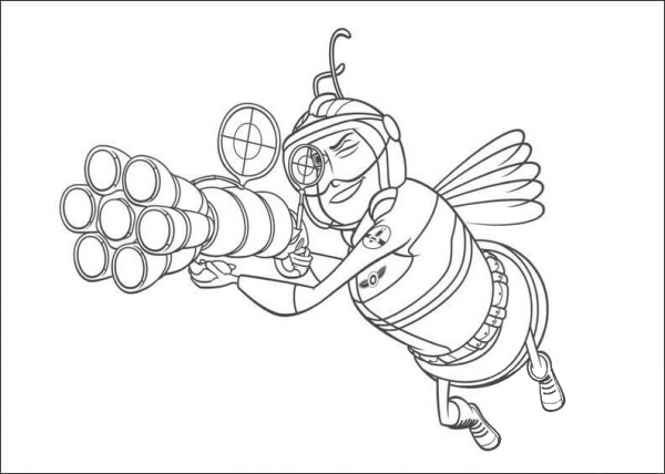 Bee is pollinating flowers with pollen power  coloring page image