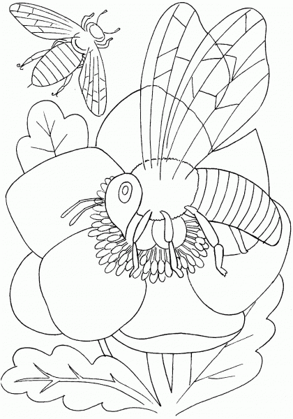 Bee On a Flower coloring page image