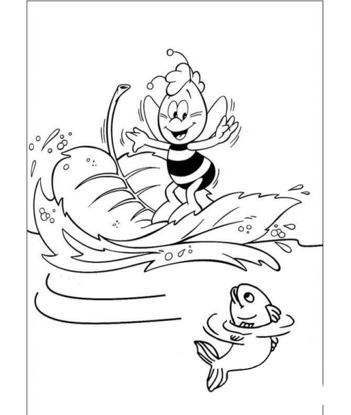 Bee Surfing  coloring page image