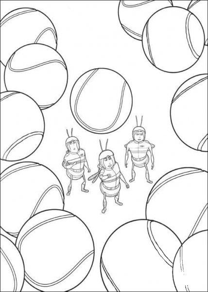 Bees and Tennis Balls  coloring page image
