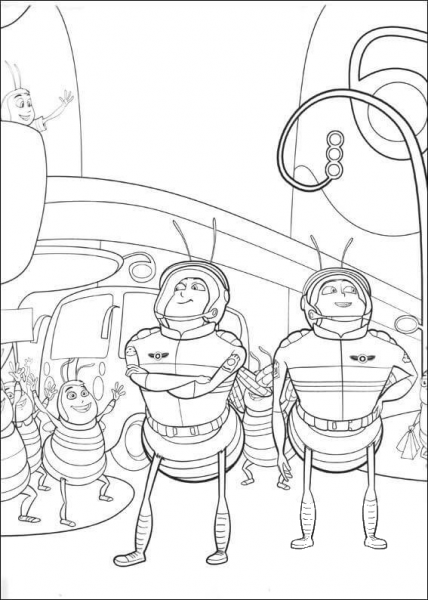 Bees in spacesuits coloring page image