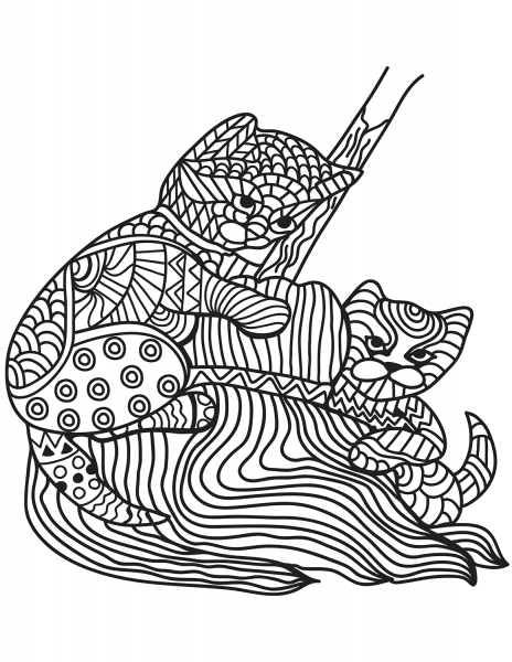 Two Kittens in Zentangle Style coloring page image