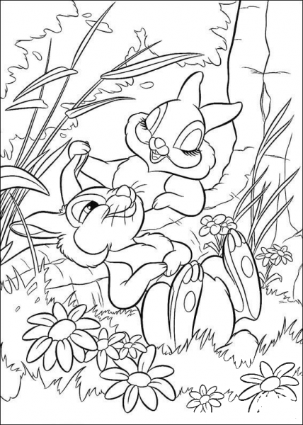 Two Rabbits Are Playing Together  coloring page image