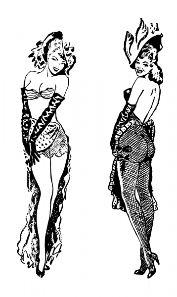 Two Vintage Showgirls coloring page image