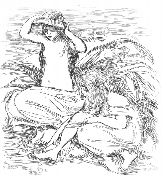 Two Women Bathing coloring page image