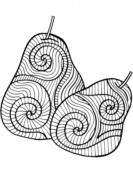 Two Zentangle Pears coloring page image