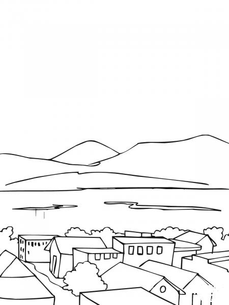 Typical City Landscape in Norway coloring page image