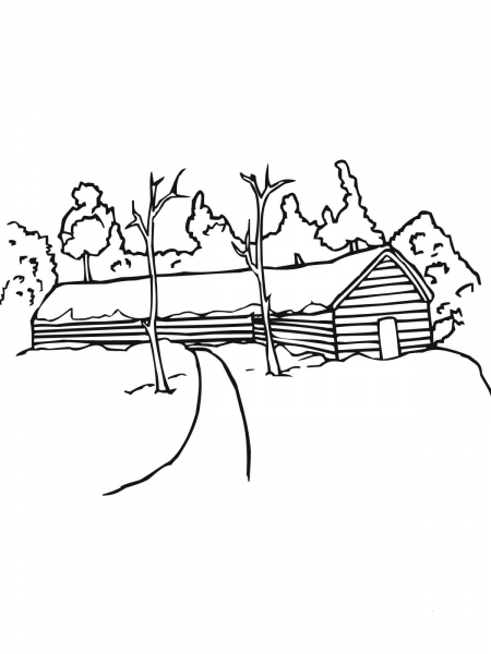 Typical Swedish Red Rural House coloring page image