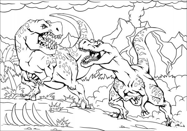 Tyrannosaur Fight coloring page image