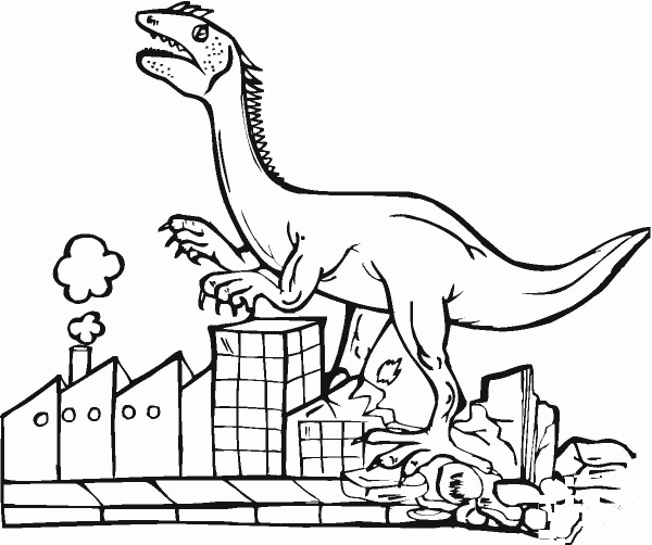 Tyrannosaurus Destroys City coloring page image
