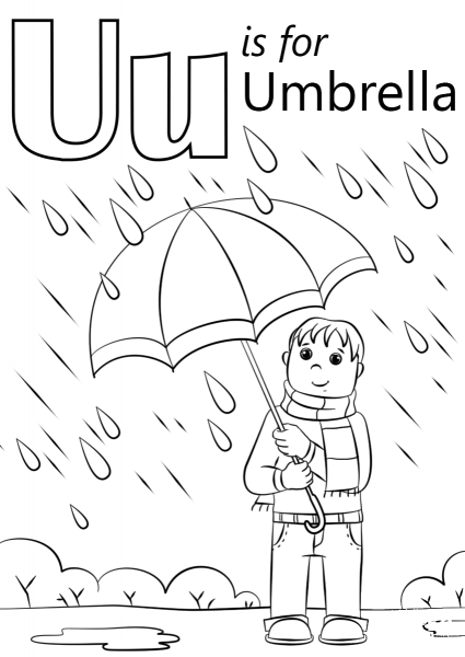U is for Umbrella coloring page image